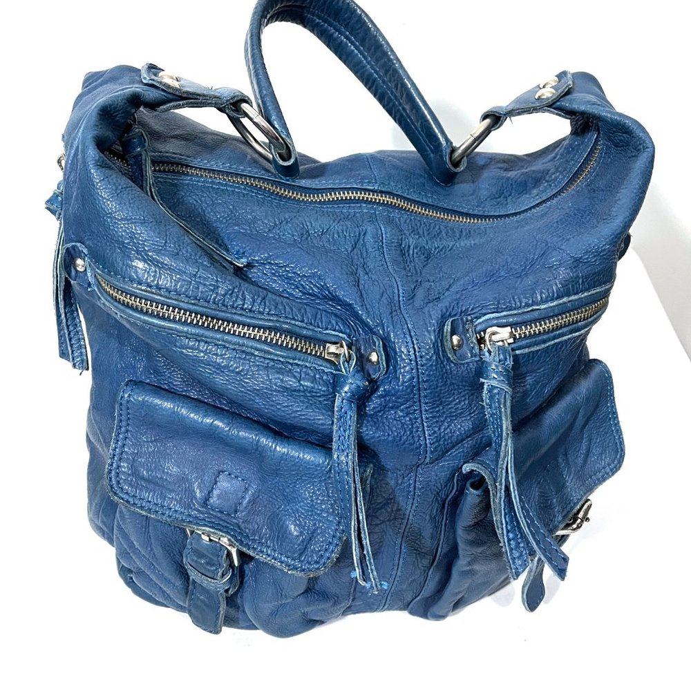 Tano Blue Pebbled Leather Shoulder Bag - Picture 7 of 15